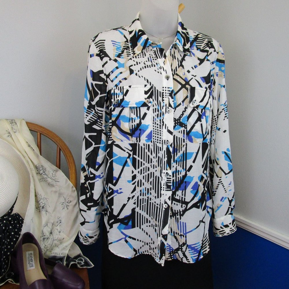 Calvin Klein Abstract Print Roll Tab Blouse